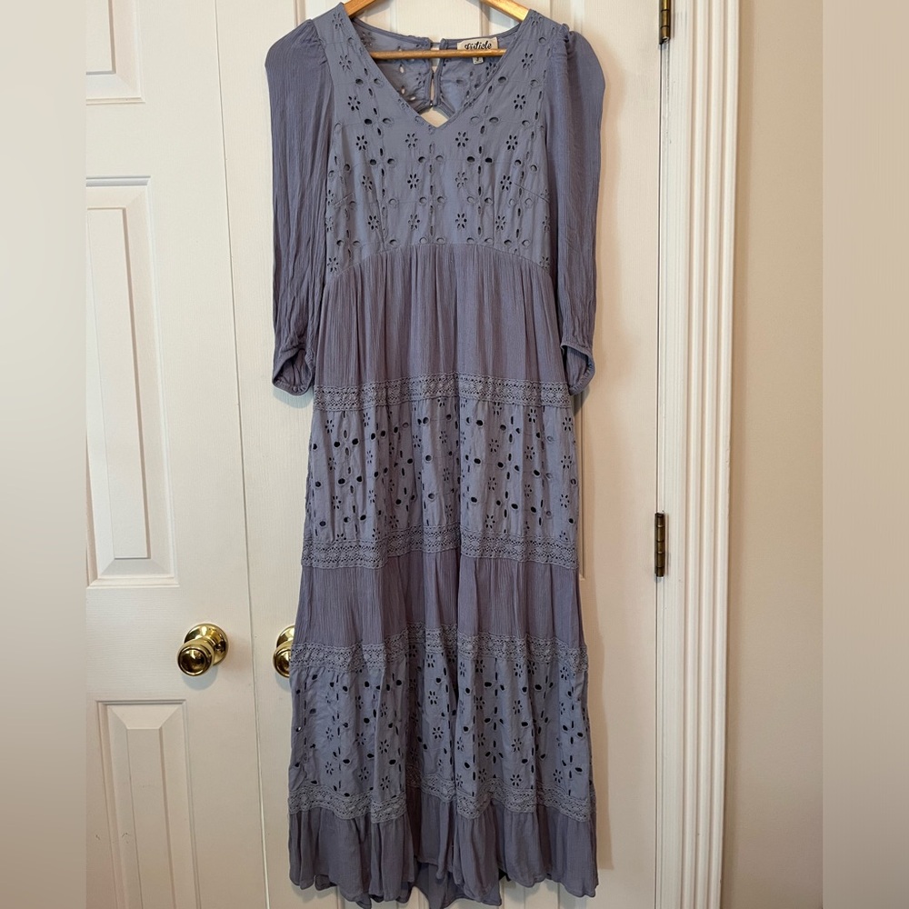 Dusty Blue Small Eyelet Maxi Dress
